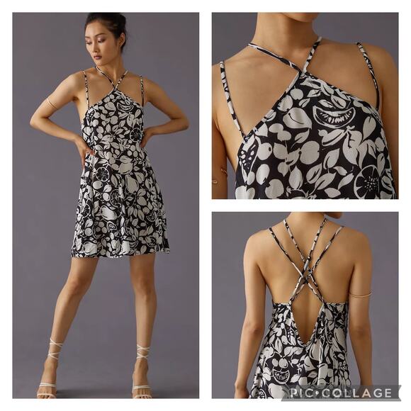 Anthropologie Sheer Mini Dress Black Motif Size Medium - Picture 1 of 9
